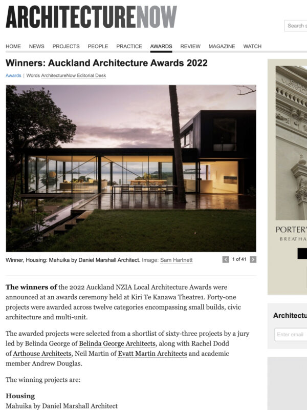 Architecture Now- Winners: Auckland Architecture Awards 2022 / Daniel Marshall Architects